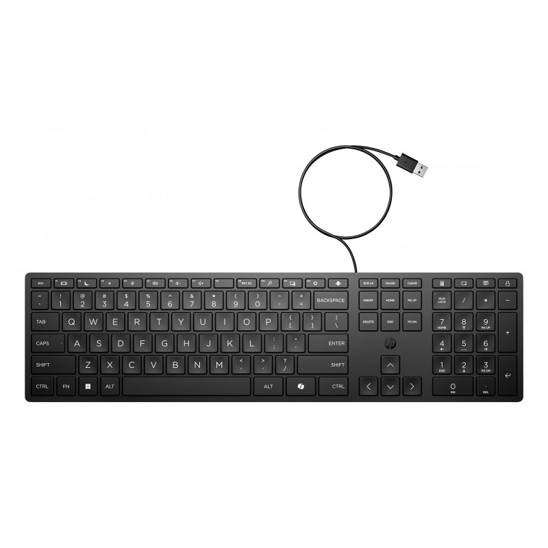 HP Desktop 320K Teclado USB con cable – Teclado belga AZERTY, Negro, Tamaño completo con teclado numérico, Resistente a salpicaduras, para Thin Clients y sobremesa (9SR37AA#AC0)