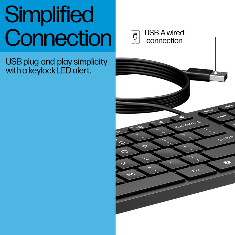 HP Desktop 320K Teclado USB con cable – Teclado belga AZERTY, Negro, Tamaño completo con teclado numérico, Resistente a salpicaduras, para Thin Clients y sobremesa (9SR37AA#AC0)