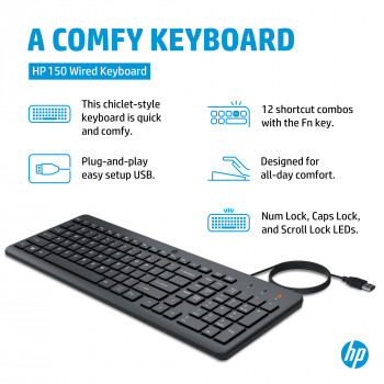 HP 150 Teclado con cable distribución árabe Negro 664R5AA#ABV
