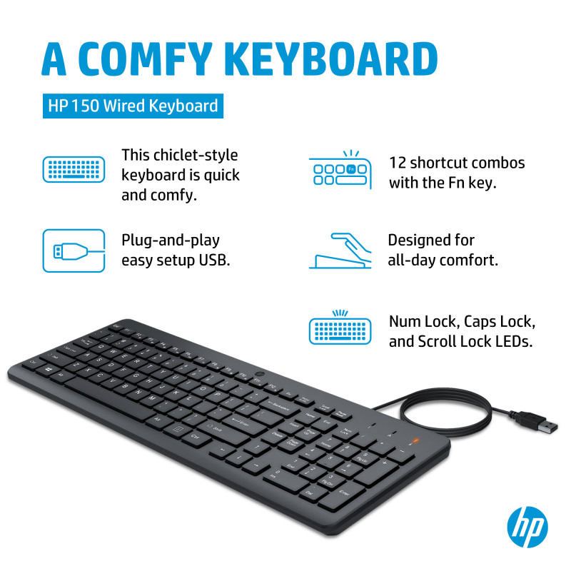 HP 150 Teclado con cable distribución árabe Negro 664R5AA#ABV