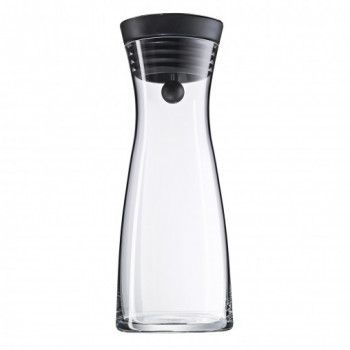 WMF Basic jarra de agua 0,75 L, vidrio con tapa de acero inoxidable y junta de silicona, transparente/negro 06.1771.6040