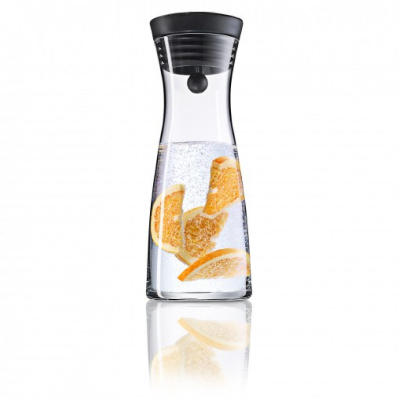 WMF Basic jarra de agua 0,75 L, vidrio con tapa de acero inoxidable y junta de silicona, transparente/negro 06.1771.6040