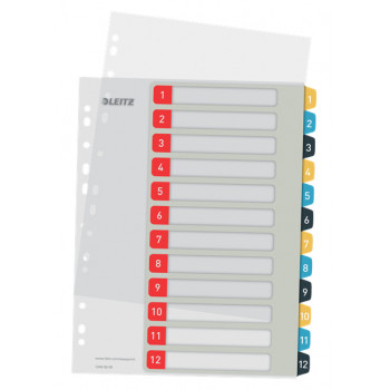 Leitz Cosy A4 Set de separadores impresos, 1-12, PP, multicolor 12480000