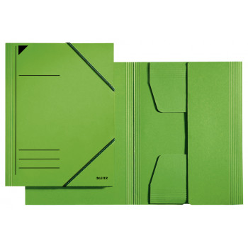 LEITZ Carpeta con gomas DIN A4, cartón 320 g/m², verde de cartón Colorspan, 3 solapas pegadas en las esquinas (3981-00-55)