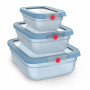 EMSA ONECLICK Juego de recipientes de almacenamiento, 3 piezas, 0,5/1,2/2,3 L, tapas azules, recipientes transparentes 3110601764