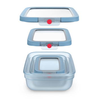 EMSA ONECLICK Juego de recipientes de almacenamiento, 3 piezas, 0,5/1,2/2,3 L, tapas azules, recipientes transparentes 3110601764