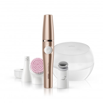 Braun FaceSpa Pro 921 depiladora facial 3 en 1, cepillo de limpieza y dispositivo de tonificación, bronce-blanco
