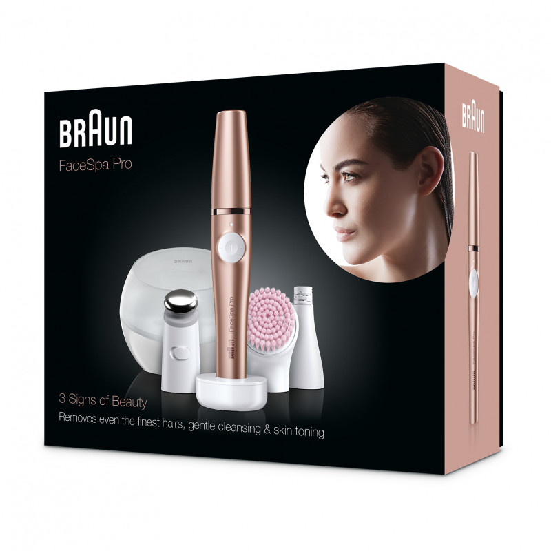 Braun FaceSpa Pro 921 depiladora facial 3 en 1, cepillo de limpieza y dispositivo de tonificación, bronce-blanco