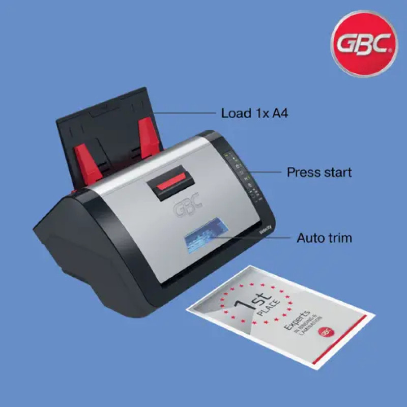 Set de plastificadora GBC Velocity A4 con 10 fundas, plastificado en caliente, 2 rodillos, anti-atasco, negro 4410076