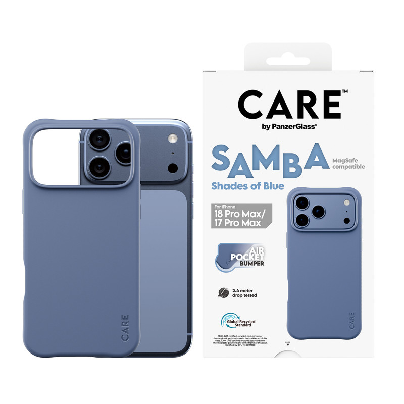 PanzerGlass CARE™ by Samba funda Shades of Blue con MagSafe para iPhone 17 Pro Max / 18 Pro Max Transparente