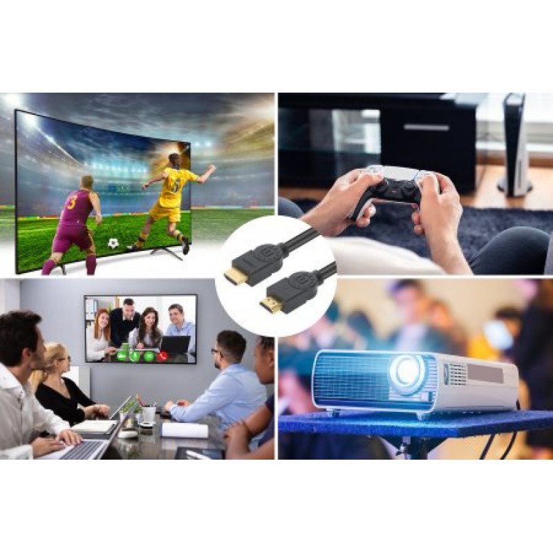 MANHATTAN Cable HDMI de alta velocidad CL3 4K@60Hz con Ethernet, 8 m, apto para empotrar, HDR, dorado, doble apantallado, negro (356985)