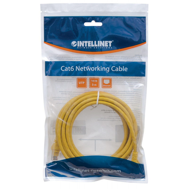 Cable de red Cat6 UTP Intellinet, 2 x RJ45, funda antipellizcos moldeada, 15,0 m, amarillo (342407)