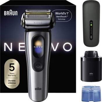 Braun NEVO 17000cc Afeitadora eléctrica con estación Clean&Charge, 5 modos, cabezal de afeitado 360°, cromo/plata 349659