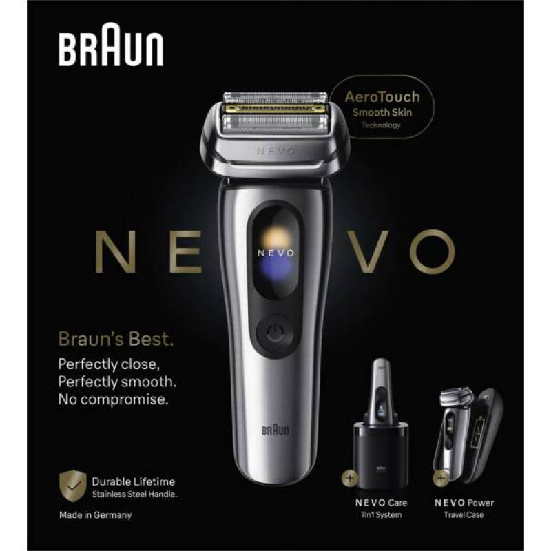 Braun NEVO 17000cc Afeitadora eléctrica con estación Clean&Charge, 5 modos, cabezal de afeitado 360°, cromo/plata 349659