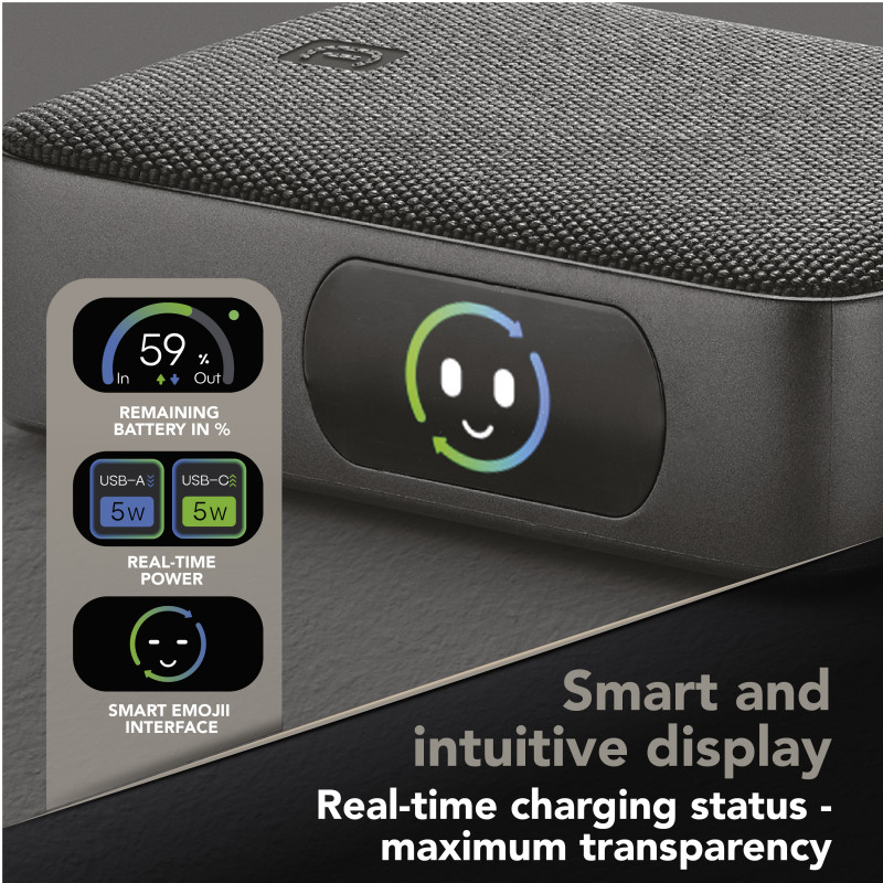 Cellularline Powerview IQ Batería externa 10000 mAh, 45 W, USB-C / USB-A, pantalla IQ 61435