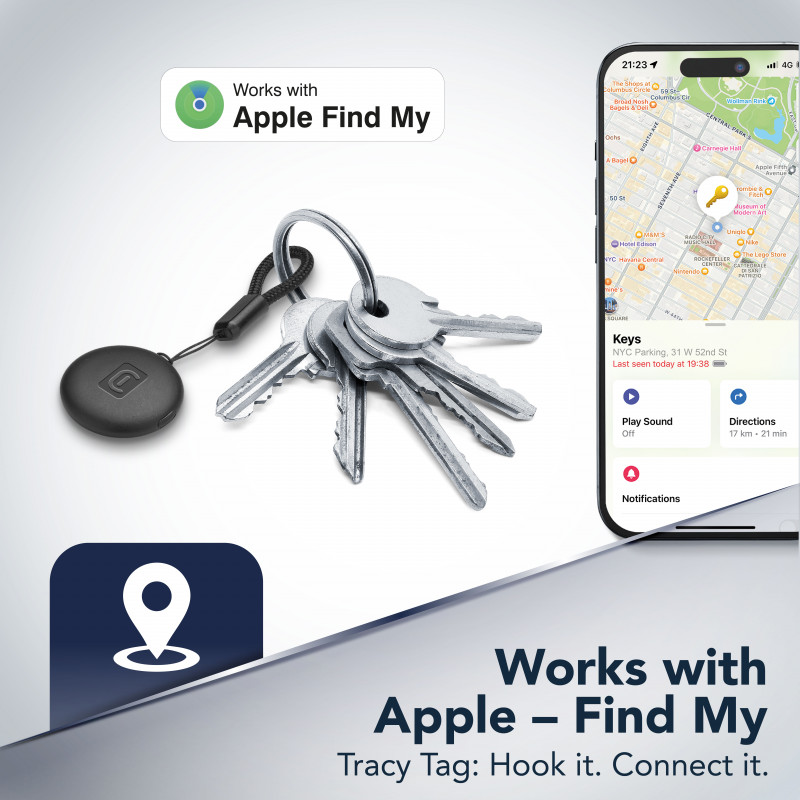Cellularline TRACY TAG Rastreador Bluetooth para Apple Find My, Negro 60994