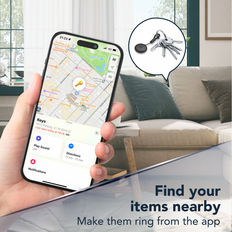 Cellularline TRACY TAG Rastreador Bluetooth para Apple Find My, Negro 60994
