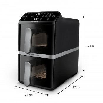 Freidora de aire Philips Ovi Stacked Dual Basket 4000 9L 2700W Negro y Plata NA461/00