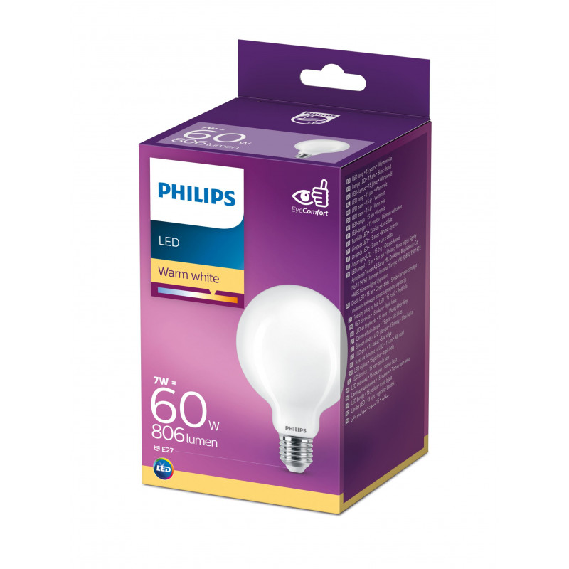 Philips LED Classic 60W G93 E27 Blanco cálido Mate No regulable Bombilla esférica