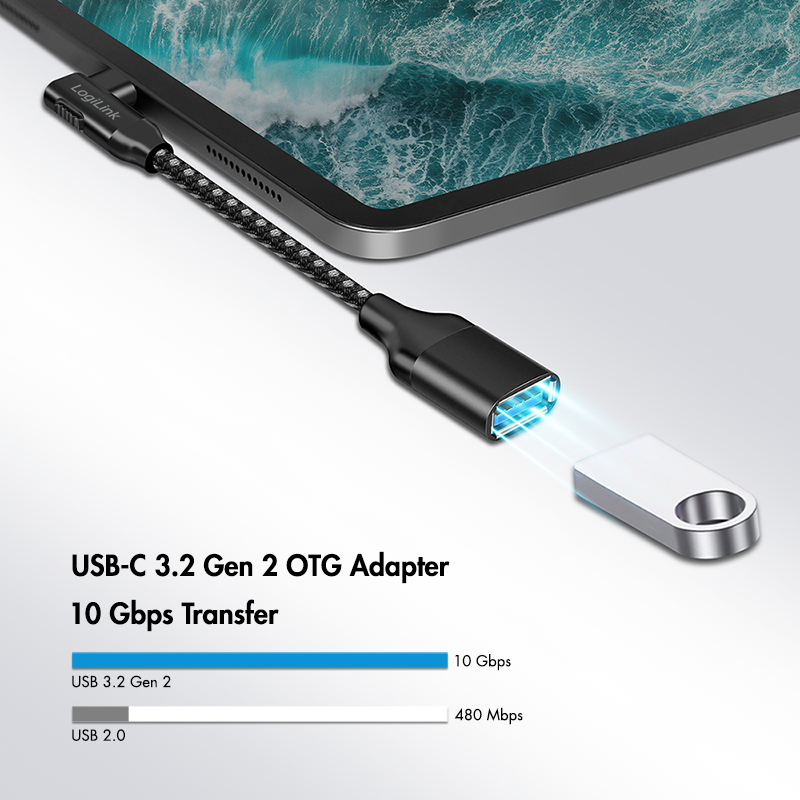 LogiLink CU0100 Cable adaptador USB-C a USB-A, 0,2 m, 10 Gbps, acodado 90°, negro