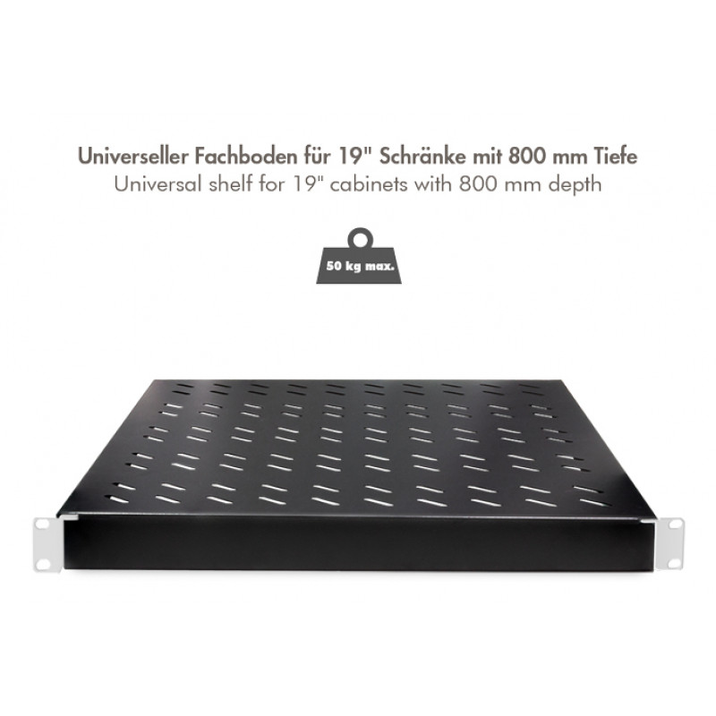 LogiLink Bandeja para rack de 19 pulgadas 1U profundidad ajustable 570 mm perforada negra para armarios de 800 mm de profundidad SF0800B