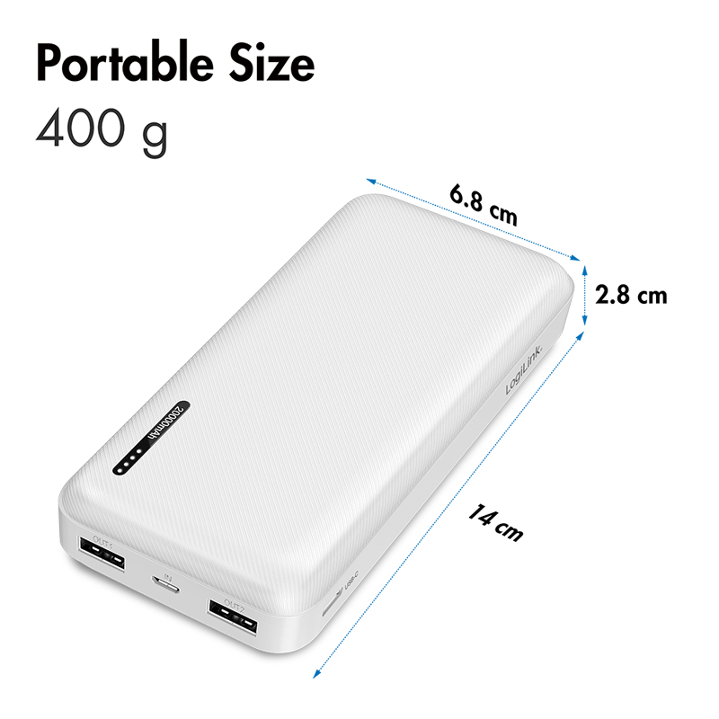LogiLink PA0323W power bank 20000 mAh blanco - 2x USB-A, 1x USB-C, 20W PD