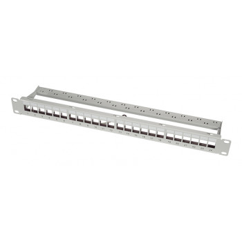 LogiLink panel de parcheo Keystone 19 pulgadas, 24 puertos, apantallado, gris claro (RAL7035), 1U, para hasta 24 módulos Keystone, 1 ud. (NK4073)