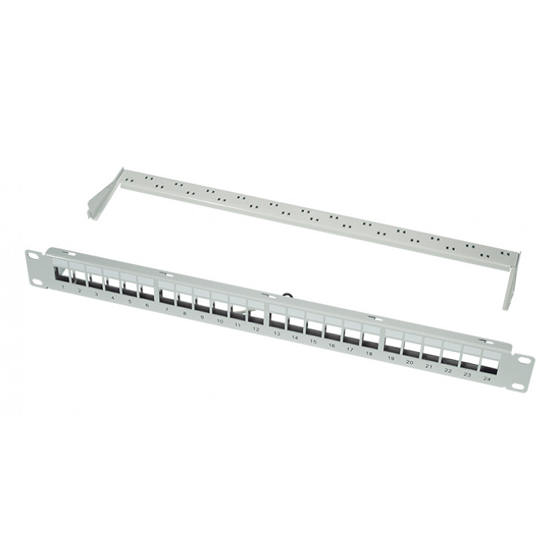 LogiLink panel de parcheo Keystone 19 pulgadas, 24 puertos, apantallado, gris claro (RAL7035), 1U, para hasta 24 módulos Keystone, 1 ud. (NK4073)