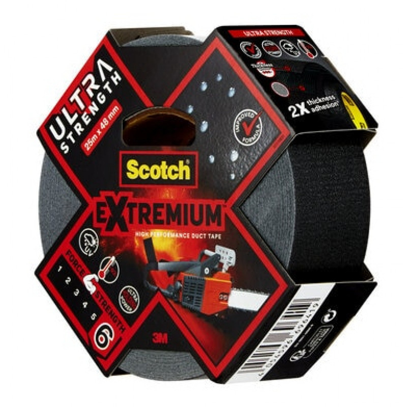 3M Extremium cinta textil negra 48 mm x 25 m, 6 rollos – cinta de reparación resistente al agua y a los rayos UV 7100205699