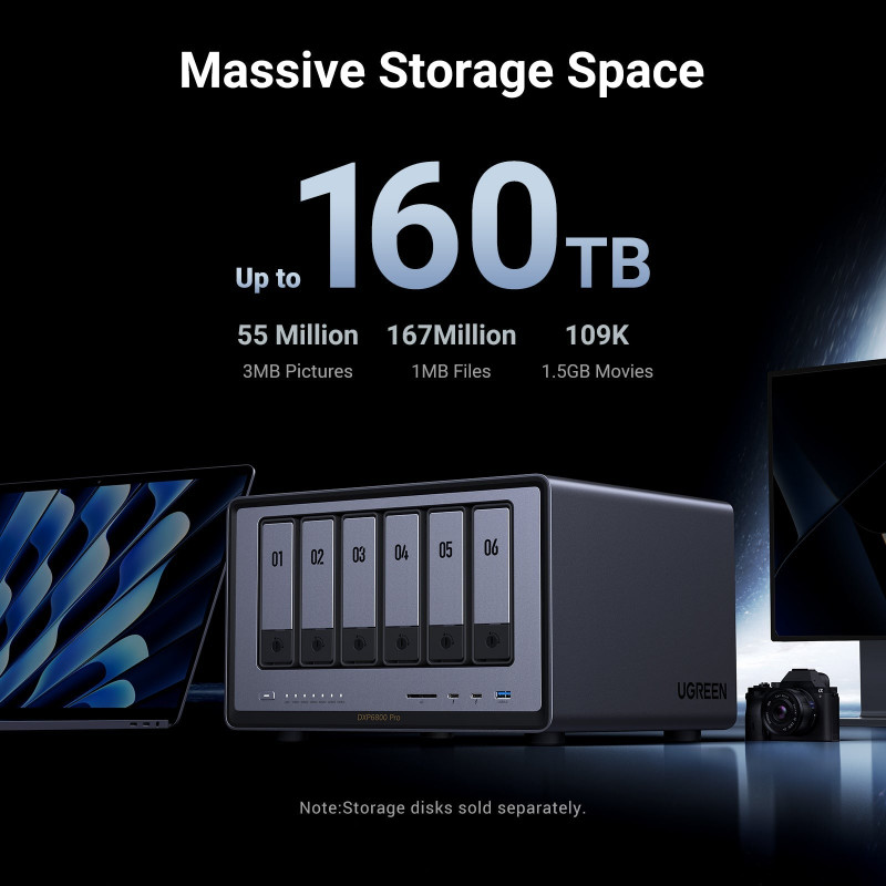 Ugreen NASync DXP6800 Pro sistema NAS de 6 bahías, Intel Core i5-1235U, 8GB DDR5, 2x10GbE + 2x2.5GbE, 2xM.2 NVMe, 2xUSB3.2 Gen2, HDMI, PCIe 4.0 25899