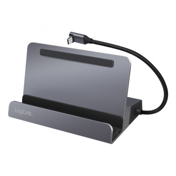 LogiLink UA0408 dock USB-C con soporte para tablet, HDMI 4K@60Hz, 100W PD, Gigabit Ethernet, plata