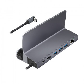LogiLink UA0408 dock USB-C con soporte para tablet, HDMI 4K@60Hz, 100W PD, Gigabit Ethernet, plata
