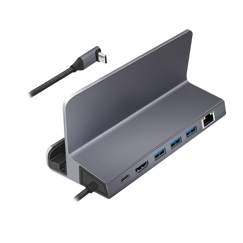LogiLink UA0408 dock USB-C con soporte para tablet, HDMI 4K@60Hz, 100W PD, Gigabit Ethernet, plata