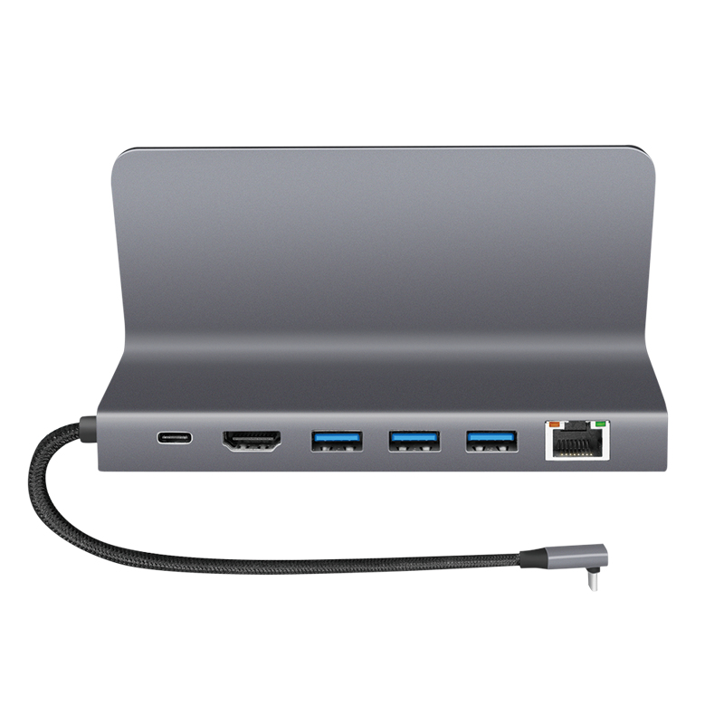 LogiLink UA0408 dock USB-C con soporte para tablet, HDMI 4K@60Hz, 100W PD, Gigabit Ethernet, plata
