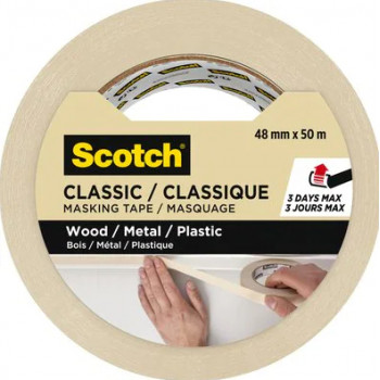 3M Classic 2000 cinta de enmascarar para pintores, beige, 48 mm x 50 m, certificada PEFC (CLASSIC-4850 PEFC)
