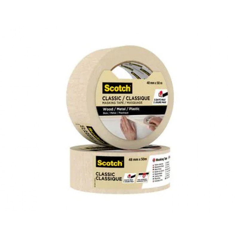 3M Classic 2000 cinta de enmascarar para pintores, beige, 48 mm x 50 m, certificada PEFC (CLASSIC-4850 PEFC)