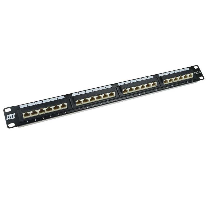 ACT panel de parcheo de 24 puertos CAT6 UTP en ángulo de 45°, 1U, negro (PP1013)
