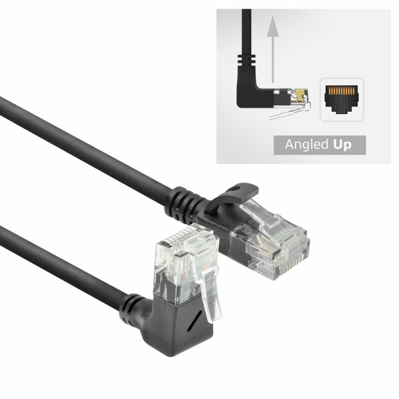 ACT DC4901 Cable de parcheo CAT6A U/UTP LSZH Slimline de 1 m, negro, RJ45 acodado 90° a recto