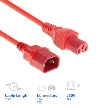 ACT cable de alimentación C14 - C15 rojo 1,5 m (AK5390)