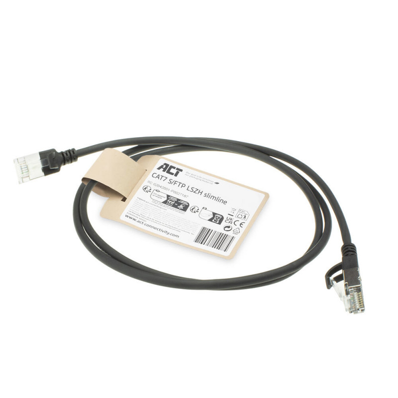 ACT cable de red Slimline LSZH S/FTP CAT7 de 1,5 m, snagless, negro (DF7951)