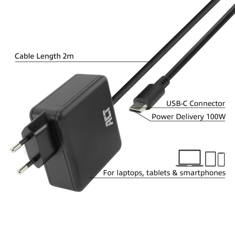 ACT fuente de alimentación para portátil USB-C 100W con perfiles Power Delivery, 2 m (AC2015)