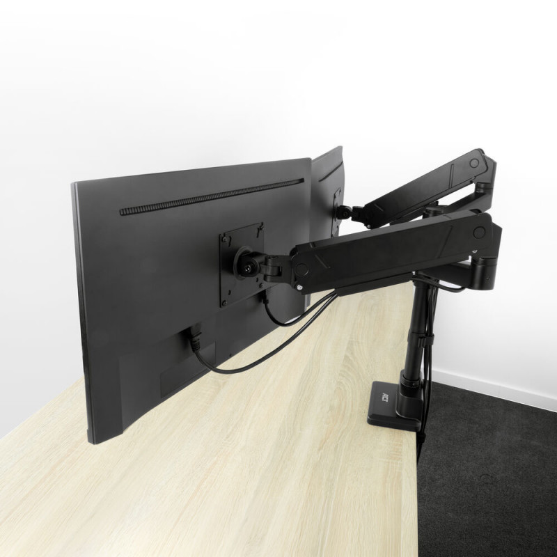 ACT AC8330 Office Solid Pro brazo doble para monitor, resorte de gas, montaje en poste, hasta 34"