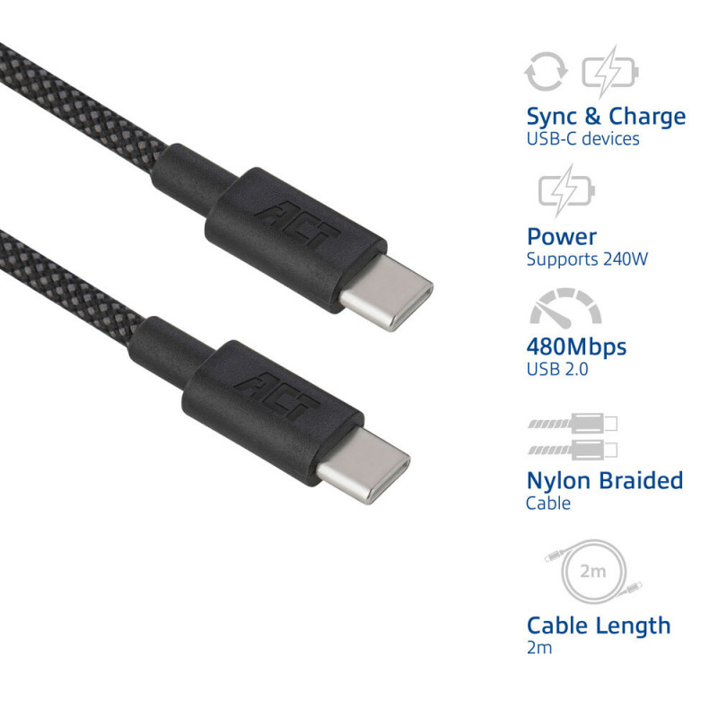ACT cable de carga/datos USB 2.0 240W USB-C a USB-C, negro, 2 m (AC3087)