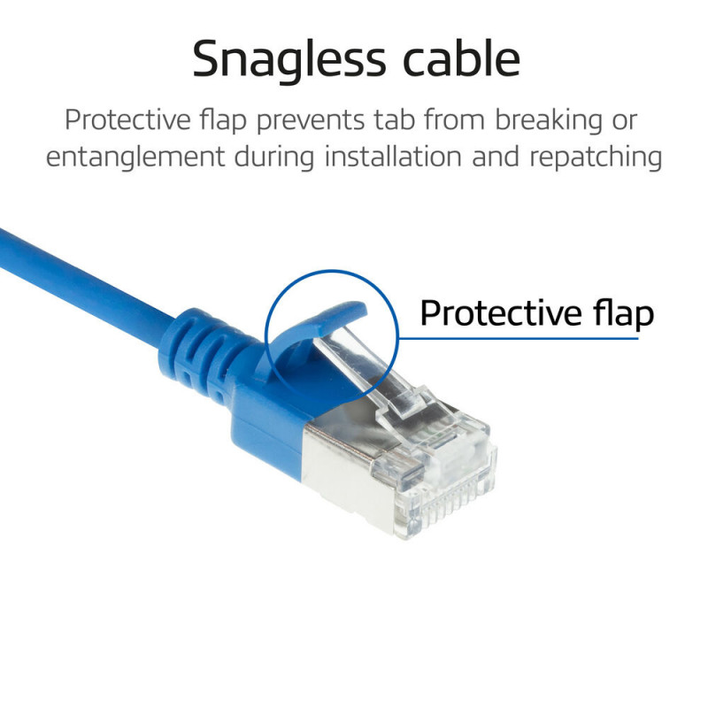 Cable de red patch RJ45 ACT azul de 10 m LSZH S/FTP CAT6A Slimline, snagless (DB7610)