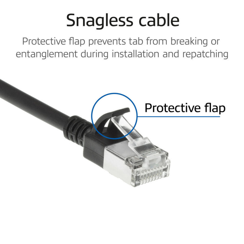 Cable de red patch RJ45 ACT negro de 10 metros LSZH S/FTP CAT6A Slimline snagless (DB7910)