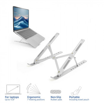 Soporte plegable para portátil ACT, altura ajustable en 7 posiciones, aluminio, plata, ACT Essentials (AC8121)