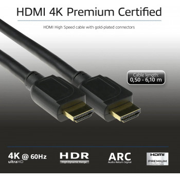 Cable HDMI ACT AK3947 6,1m 4K 60Hz HDR ARC 18Gbps negro