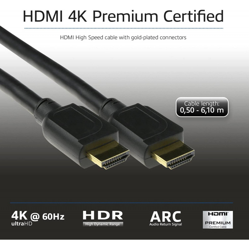 Cable HDMI ACT AK3947 6,1m 4K 60Hz HDR ARC 18Gbps negro