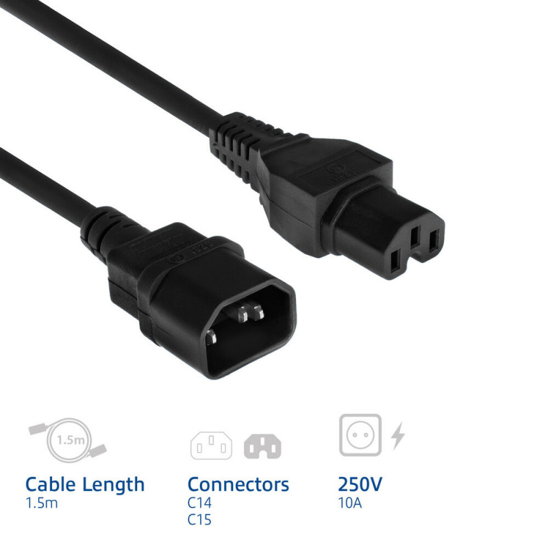 ACT Cable de alimentación C14 a C15 negro 1,5 m (AK5387)
