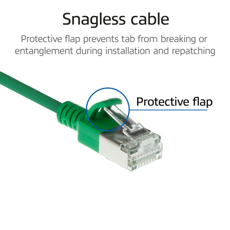 ACT Cable de red Slimline LSZH S/FTP CAT6A verde de 0,5 m Snagless RJ45 (DB7700)